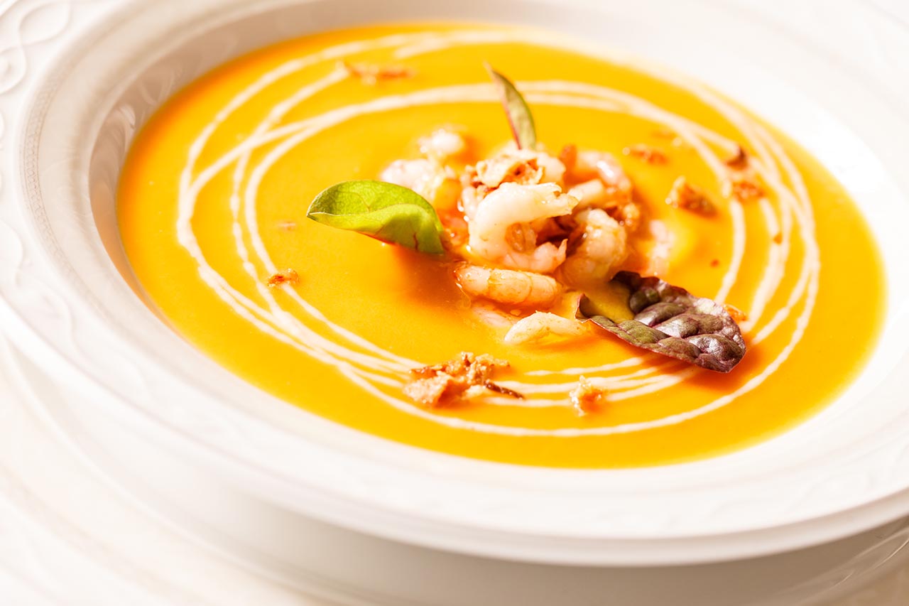 Thai Style Pumpkin Soup with Prawns